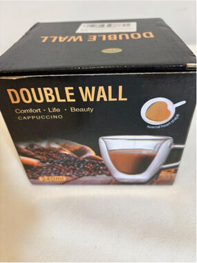 Unbranded Double Wall Heart Shaped Glass Mug 240ml Clear Black #C131